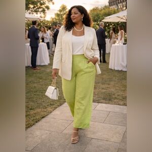 Lauren Ralph Lauren Linen Pants Green Wide Leg Tailored Size 16W Summer Casual